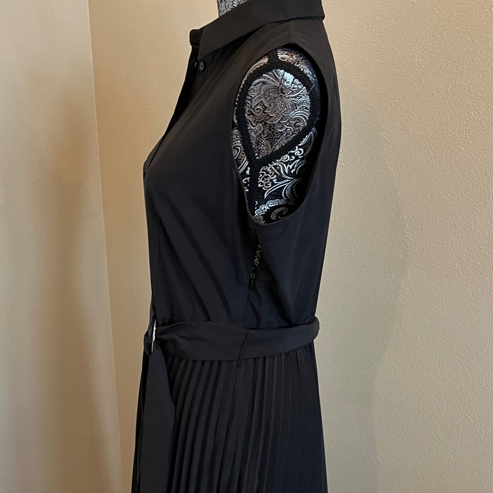 Lafayette 148 New York Black Cotton Sleeveless Dress with Pleated Skirt Size 8 - Picture 4 of 9